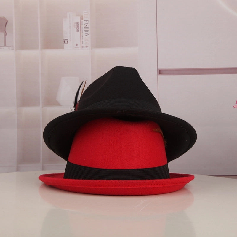 Spring And Autumn New Hat  Casual Ostrich Fur  Retro Feather Jazz Hat Women's Woolen Basin Hat