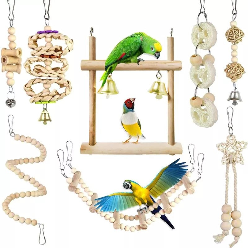 8pcs Bird Parrot Swing Hanging Toy