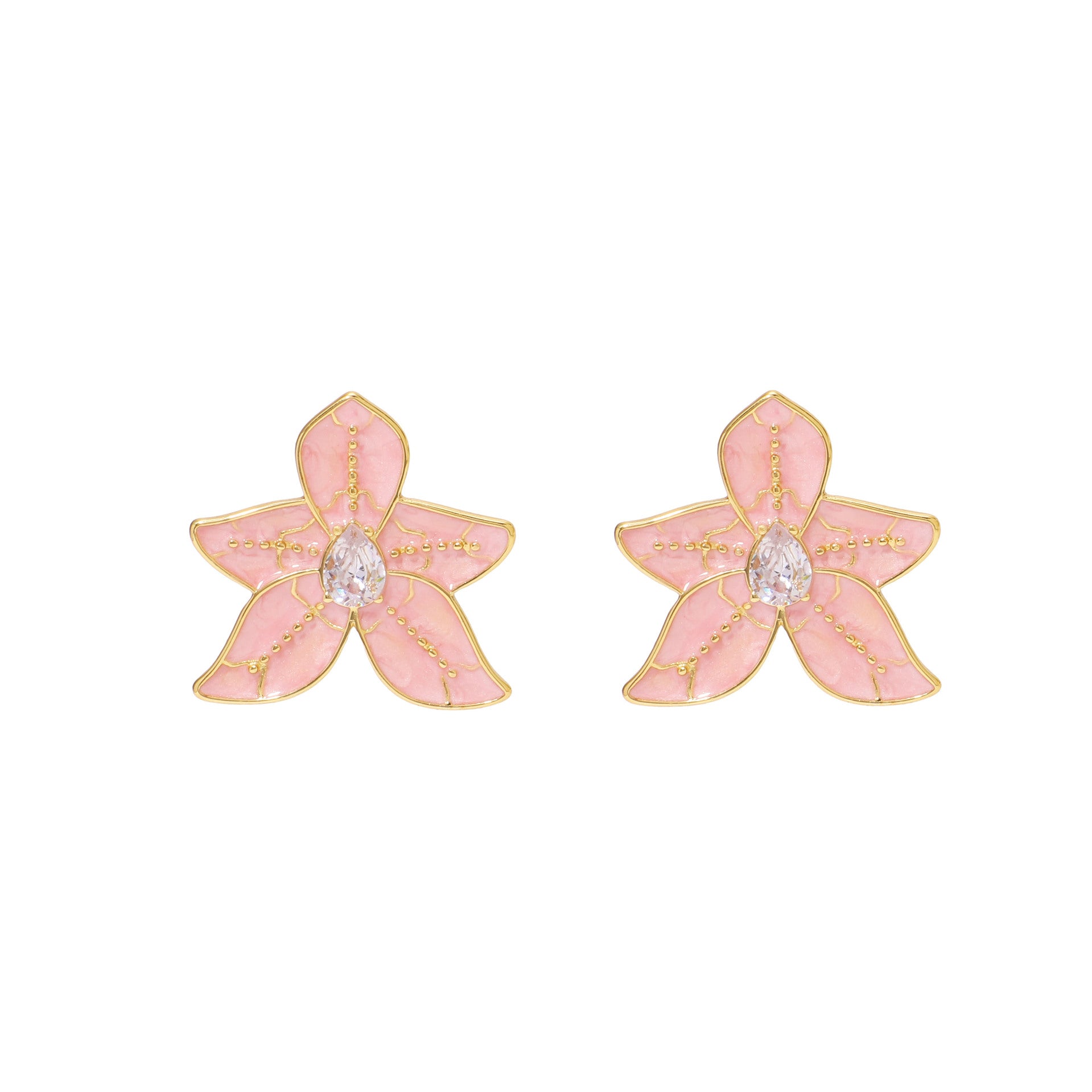 Ins Five Petals Flower Color Drip Glue Stainless Steel Earrings Earrings Female Diamond Earrings
