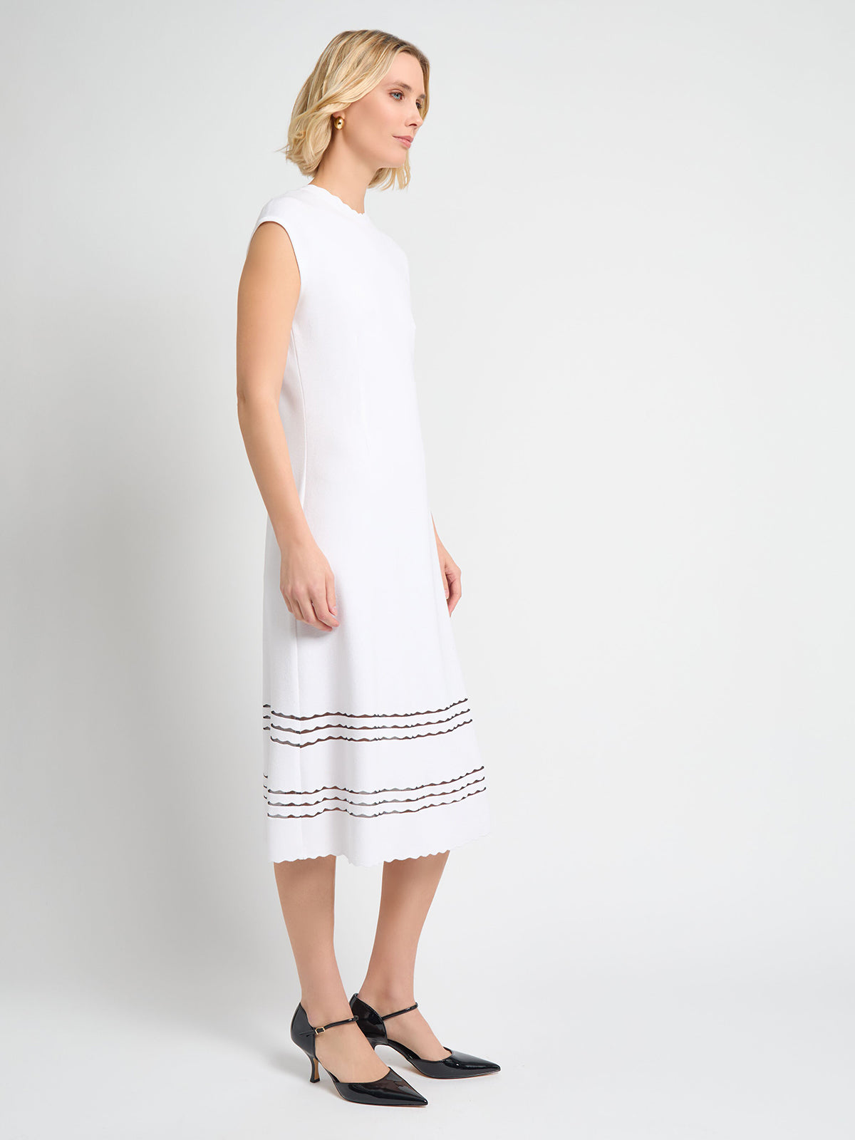 A-Line Scalloped Trim Soft Knit Midi Dress - True Fit