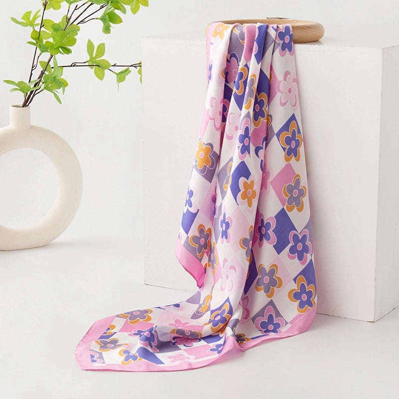 Women's Sweet Color Block Polyester Printing Silk Scarf