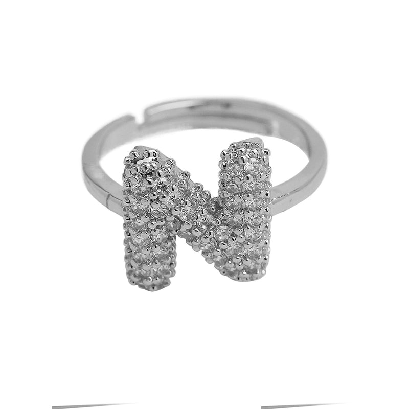 Brass Irregular Plating Letter Zircon Adjustable Ring