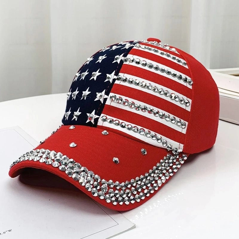 Women's Basic Retro Star Rhinestone Curved Eaves Baseball Cap