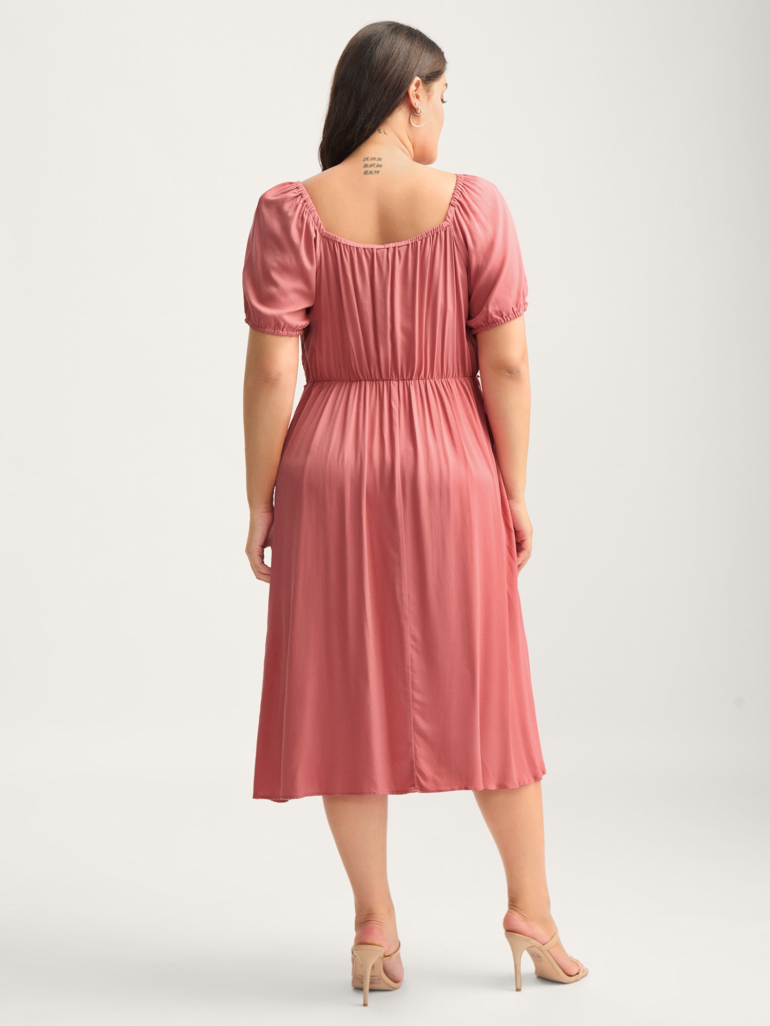Lace Trim Stretchy Waist Pockets Midi Dress