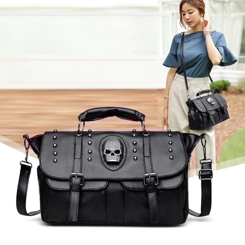 Halloween Women's Medium Pu Leather Solid Color Ghost Punk Square Flip Cover Shoulder Bag