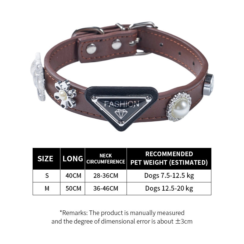 Cool Style Pu Leather Bear Rhinestone Inlaid Pearls Pet Collar
