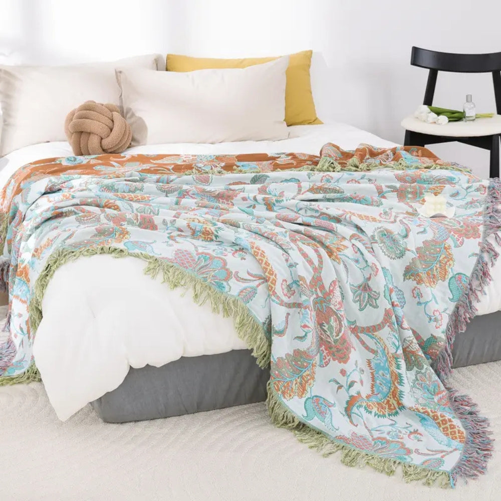 Floral Tassel Cotton Blanket