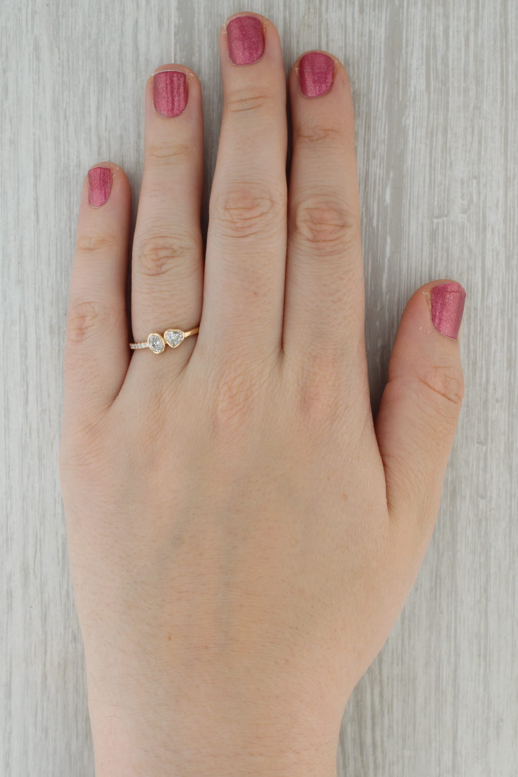 0.68ctw Oval Heart Shape Diamonds Ring 14k Yellow Gold Size 8