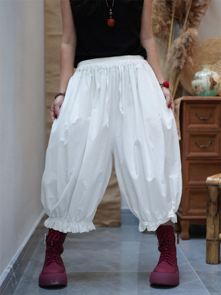 Women Casual Pure Color Cotton Harem Pants