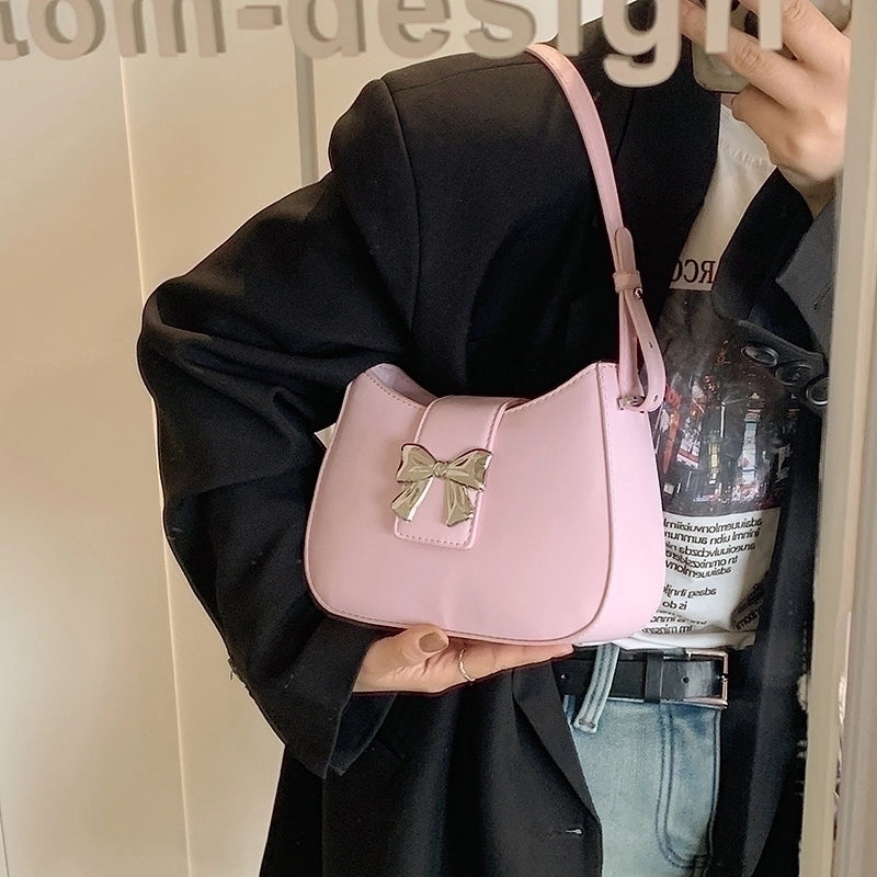 Women's Medium Pu Leather Solid Color Bow Knot Elegant Basic Square Zipper Underarm Bag