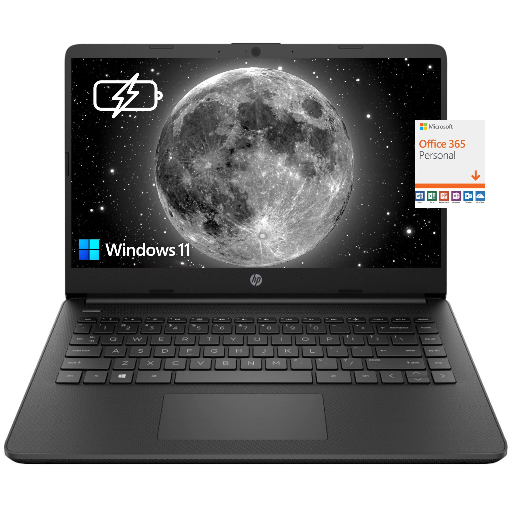 Laptop HP Stream 14 pulgadas, procesador Intel Celeron, memoria de 8 GB, almacenamiento eMMC de 64 GB, carga rápida, HDMI, batería dura hasta 11 horas, Office 365 1 año, Win11 S, microfibra