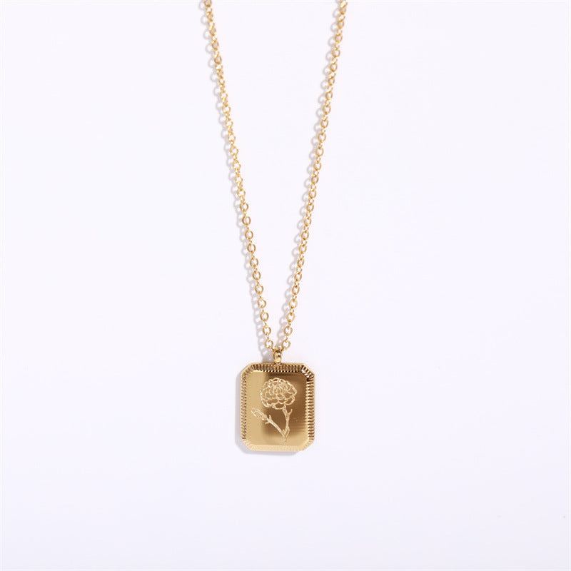 Vintage Retro Camellia Rose Tulip Flower Titanium Steel Necklaces