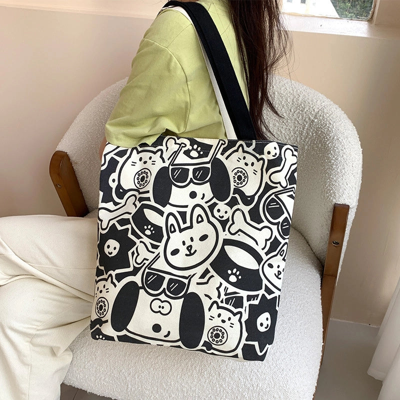 Women's Canvas Animal Cartoon Flower Cute Square Open Tote Bag