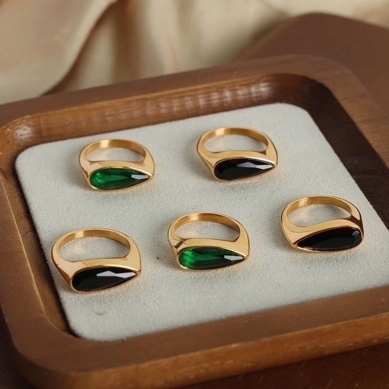 Casual Glam Minimalist Geometric Glass Titanium Steel Glass 18K Gold Plated Plating Inlay Rings