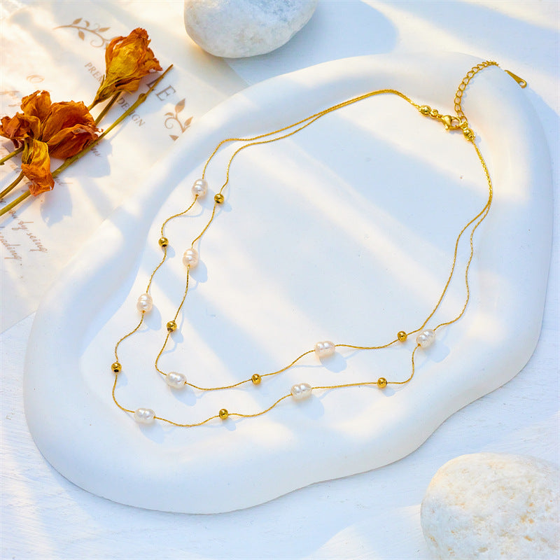 Pearl Titanium Steel Electroplating Necklaces
