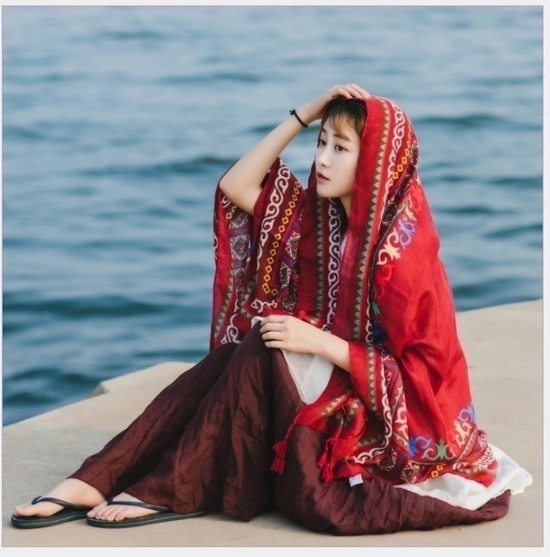 Women's Retro Vacation Geometric Cotton And Linen Scarf