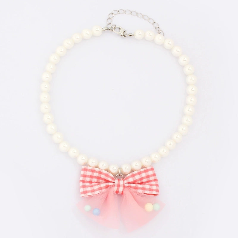 Cute Minimalist Plastic Bow Knot Beaded Pet Collar