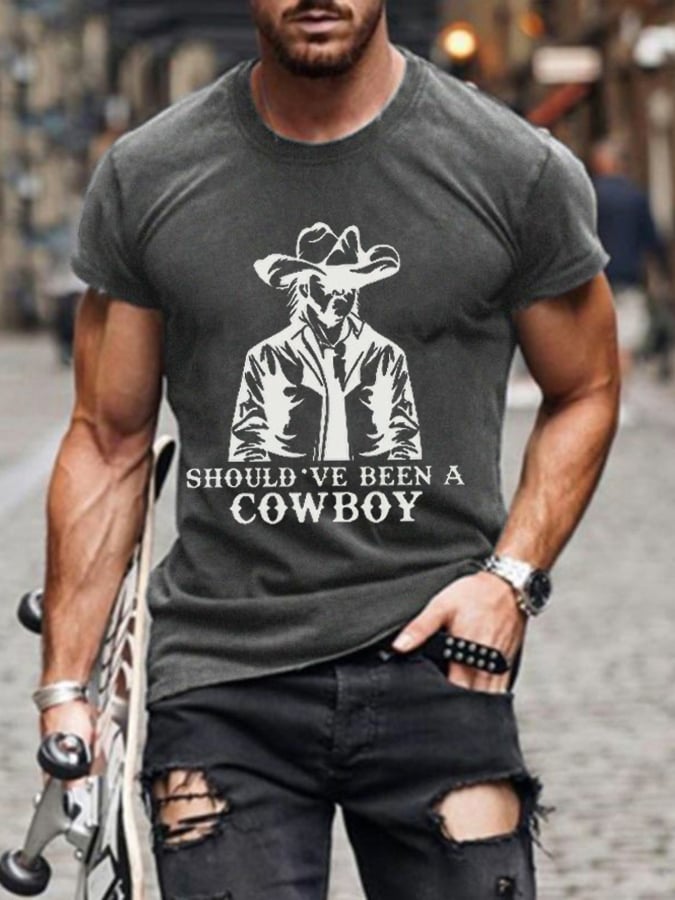 Men's Should've Been A Cowboy RIP Keith Country Music Printed Casual T-Shirt