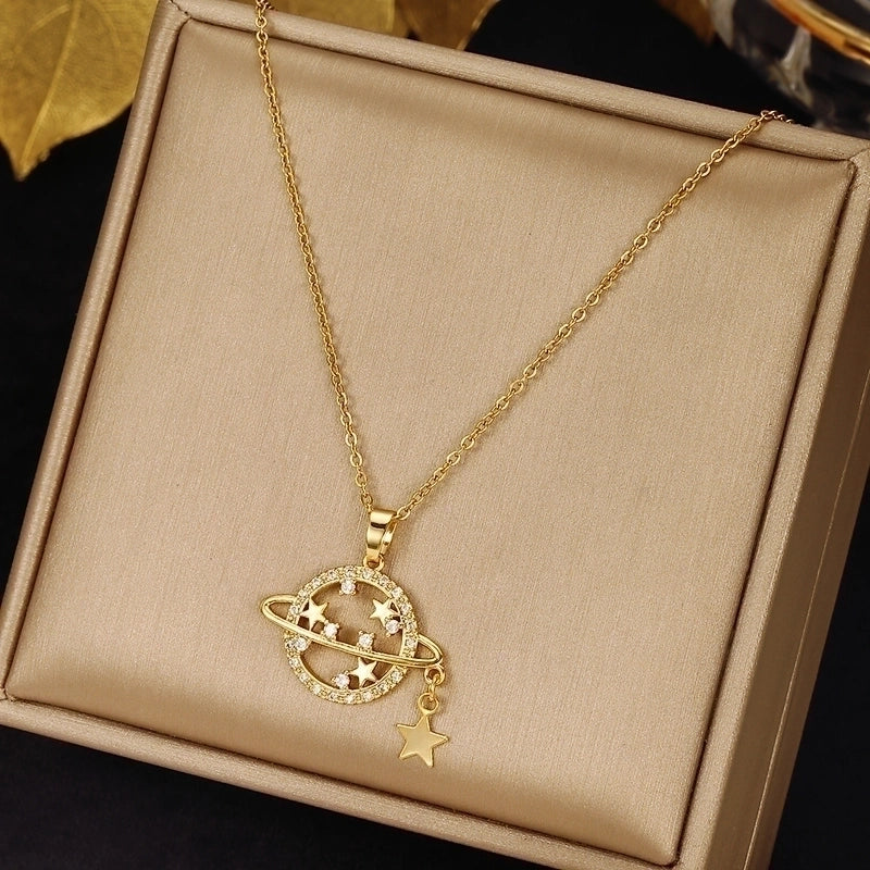 3 Pieces Elegant Minimalist Leaf Four Leaf Clover Insect Stainless Steel Plating Inlay Zircon Pendant Necklace