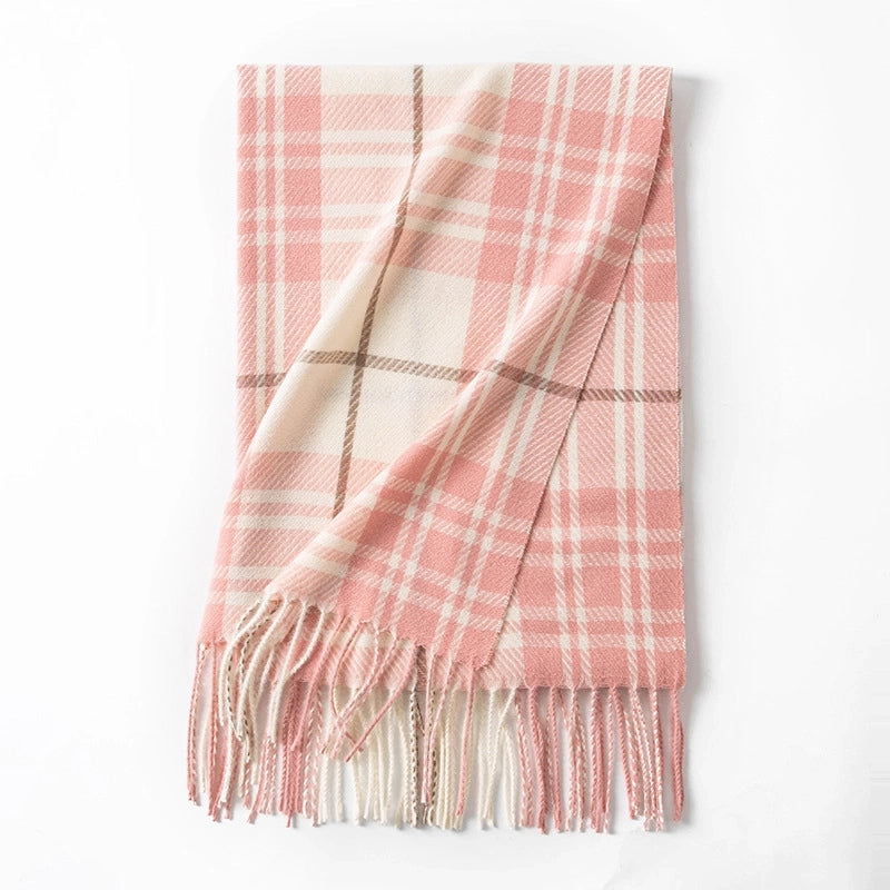 Artificial Cashmere Scarf Autumn And Winter Check Pattren Couple Student Scarf Elegant Plaid Long Tassel Shawl High Sense