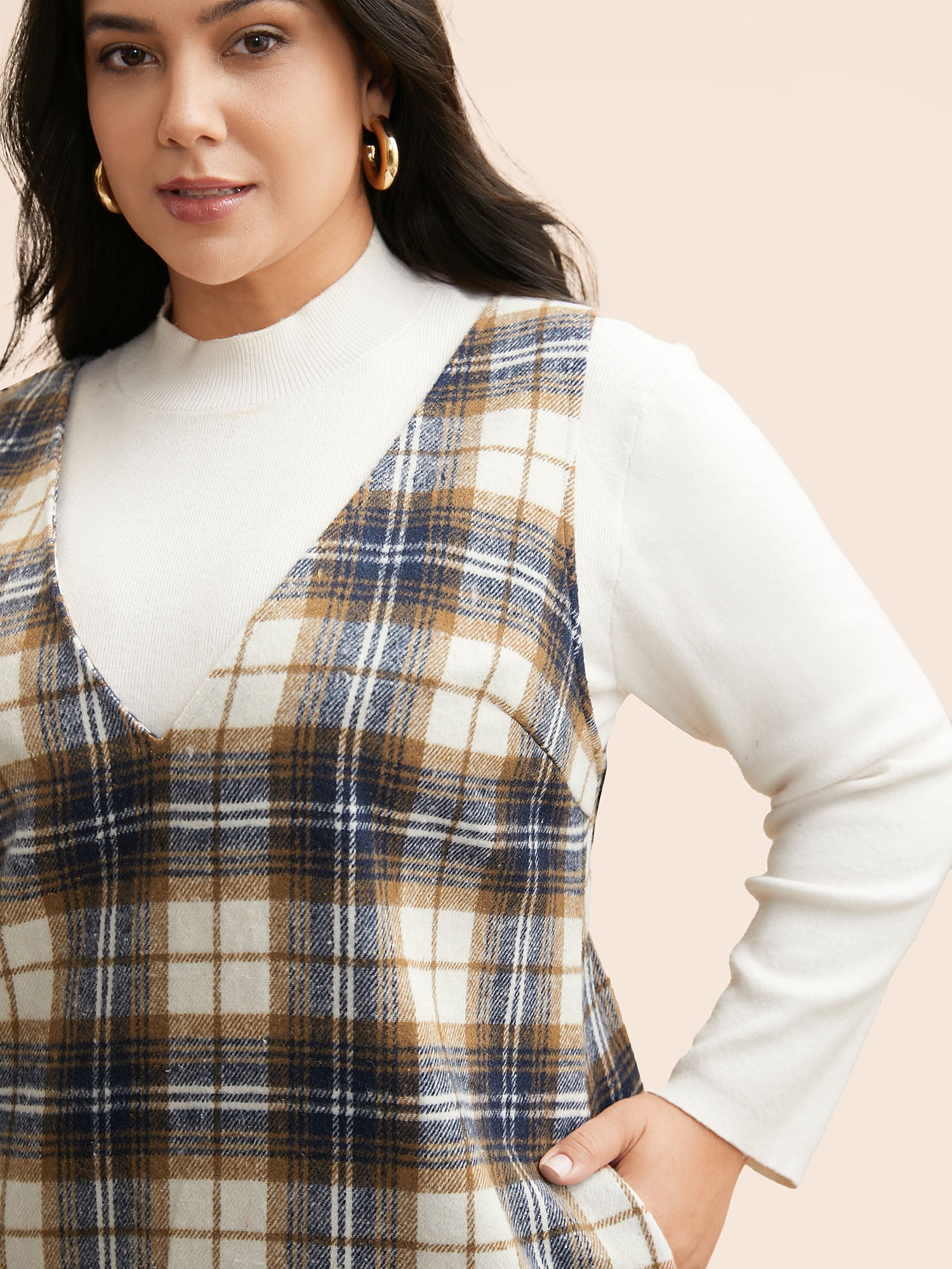 Plaid V Neck Sleeveless Dress