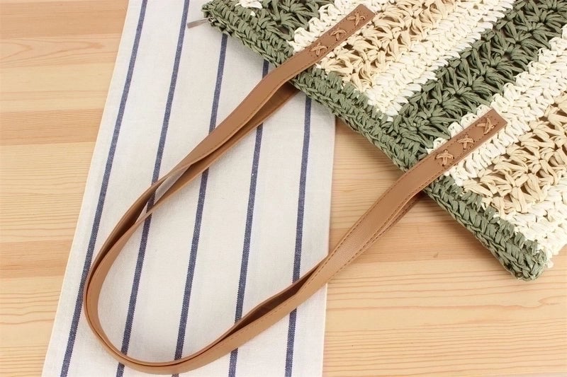 Women's Large Straw Color Block Vacation Zipper Straw Bag