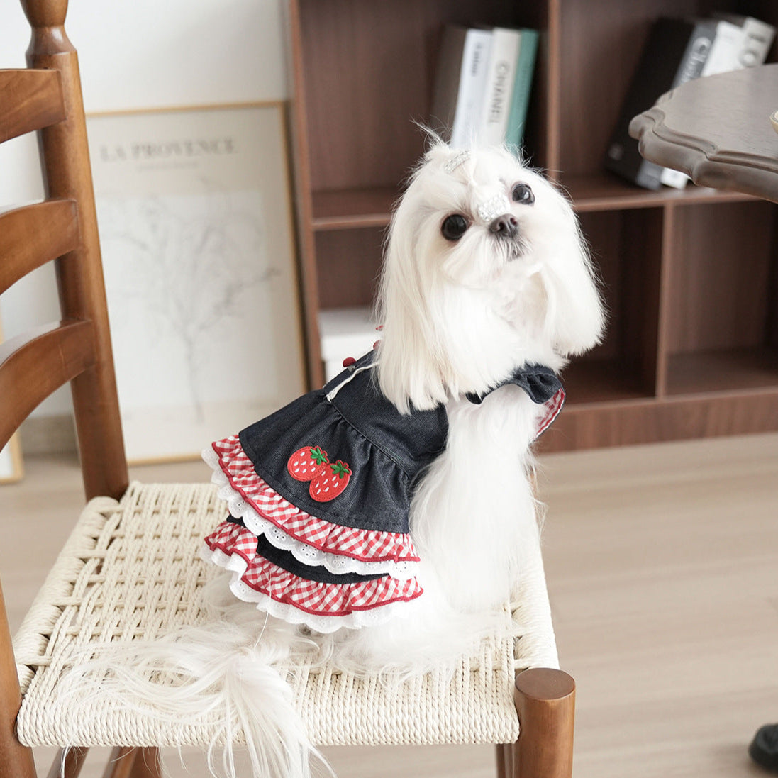 Sweet Strawberry Pattern Denim Dog Cat Dress