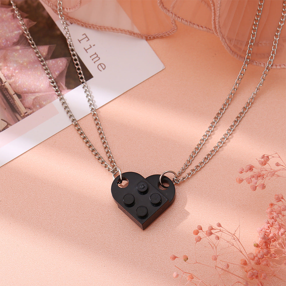 2 Pcs Lego Heart Necklaces