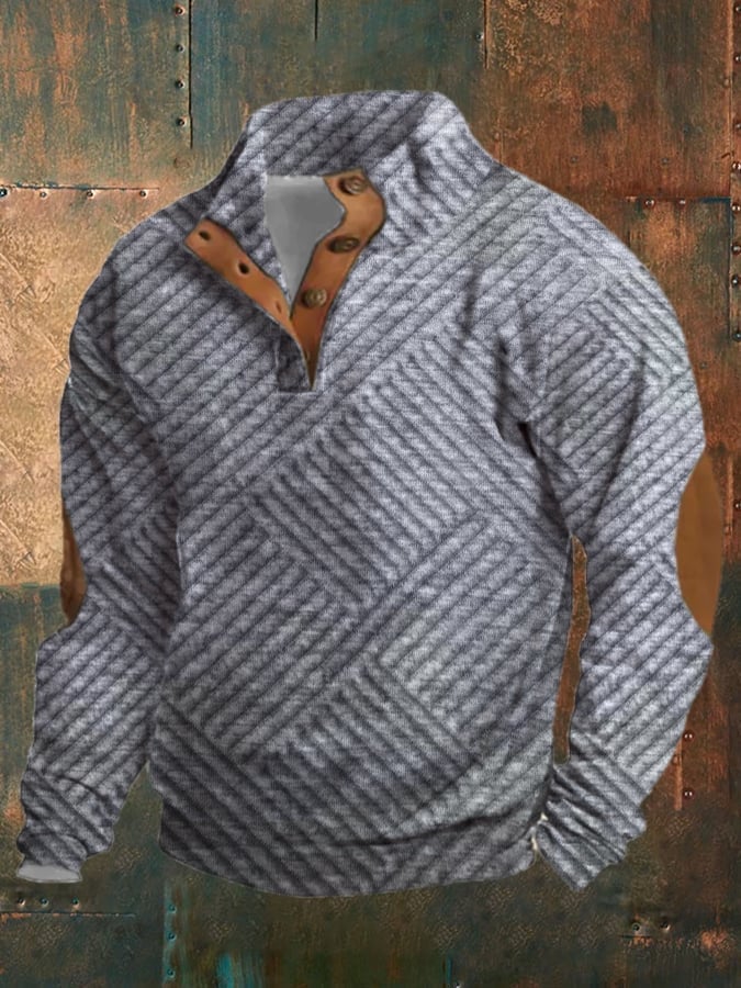 Men's Vintage Jacquard Print Buttons Casual Sweatshirt