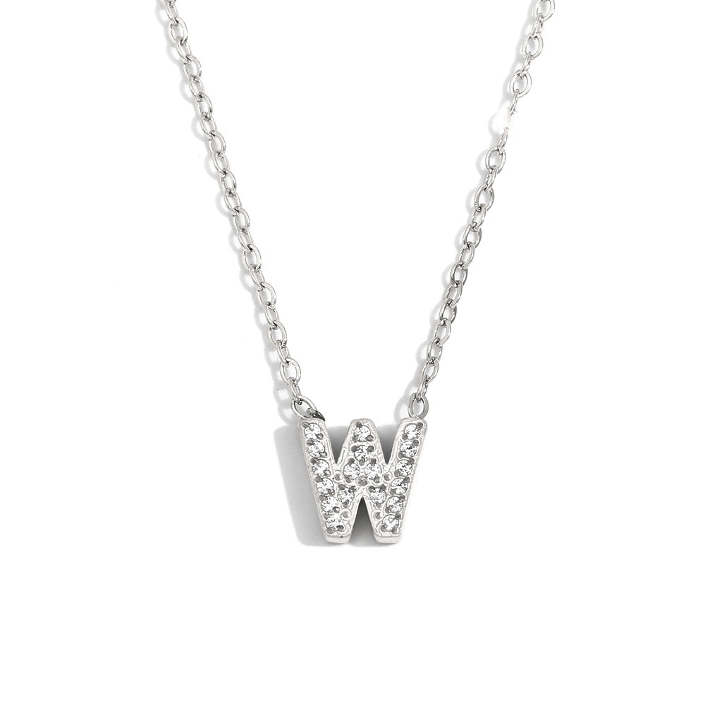Fashionable And Simple 26 English Letter Pendant Stainless Steel Plated 18K Gold Diamond Small Letter Necklace For Women