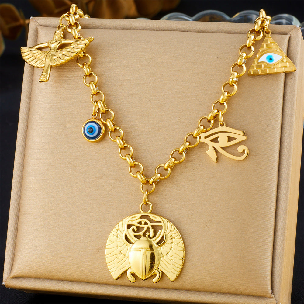 Fashion Retro Multi-Element Love Bowknot Shell Cherry Cross Eye Chain Necklace