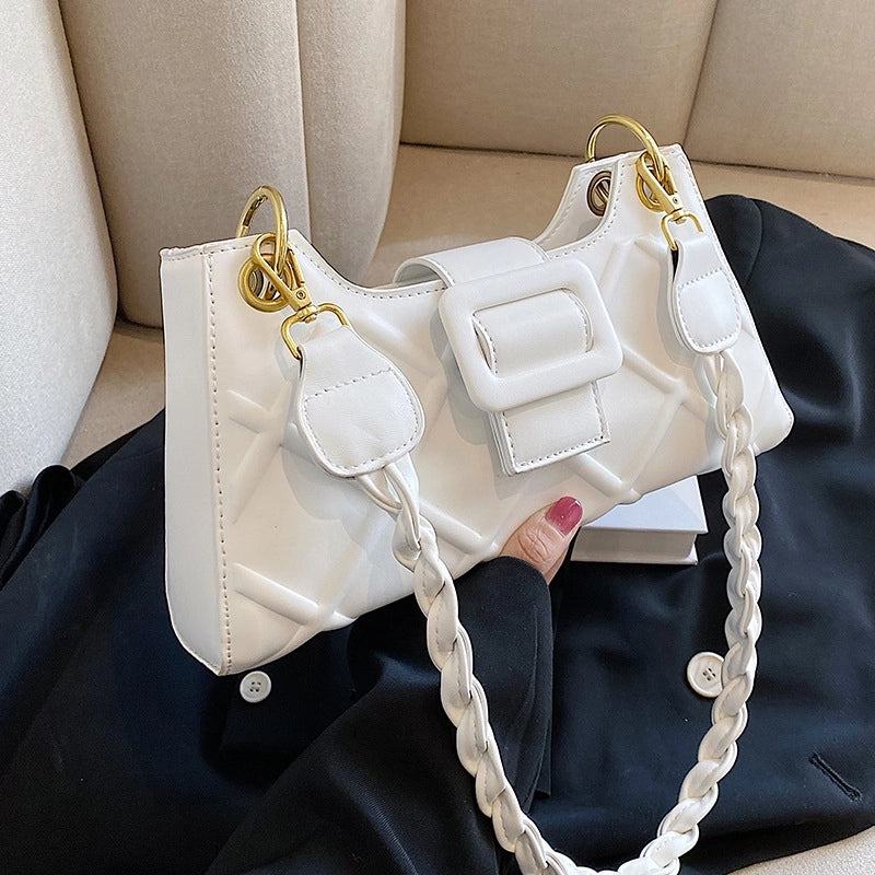 Women's Medium Pu Leather Lingge Streetwear Magnetic Buckle Underarm Bag