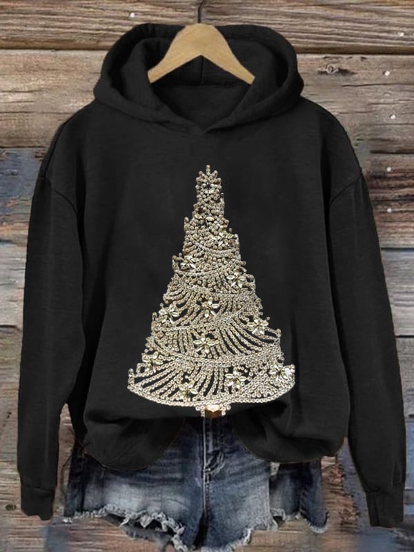 Women's Christmas Tree Art Print Casual Hoodie