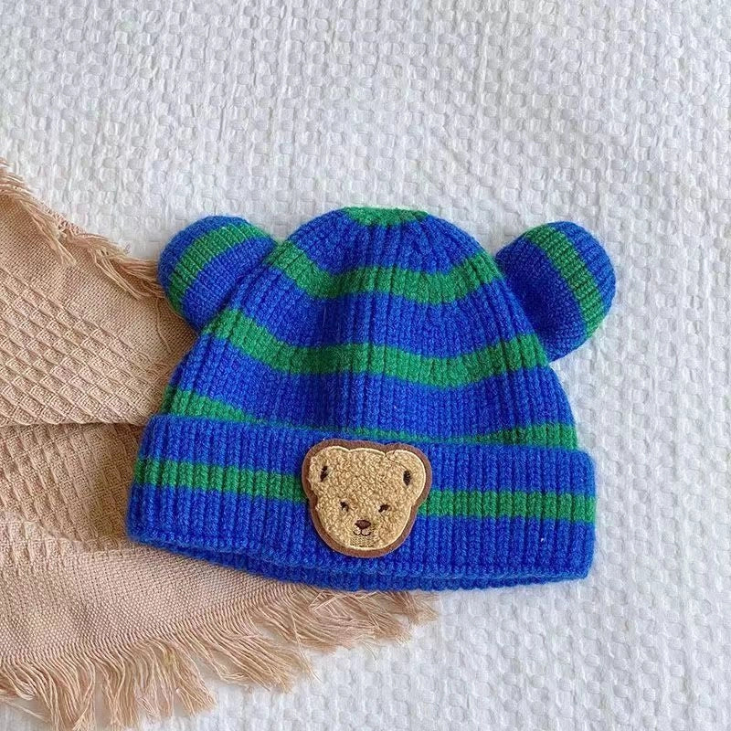 Baby Hat Autumn And Winter Korean Style Baby Hat Striped Cute Bear Hat Wool Hat Boys And Girls Hat