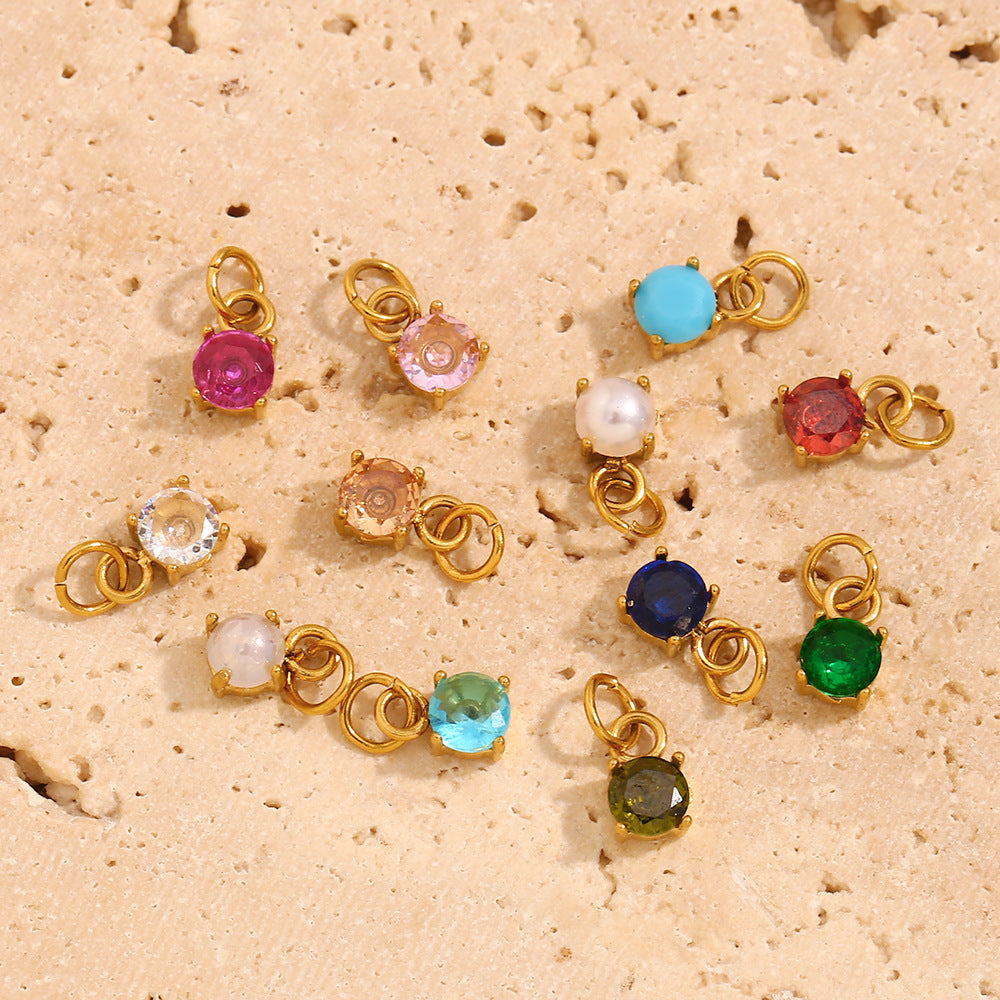 Simple And Versatile Colorful Diy Accessories Pendant Stainless Steel Plated 18K Gold Small Gemstone Pendant