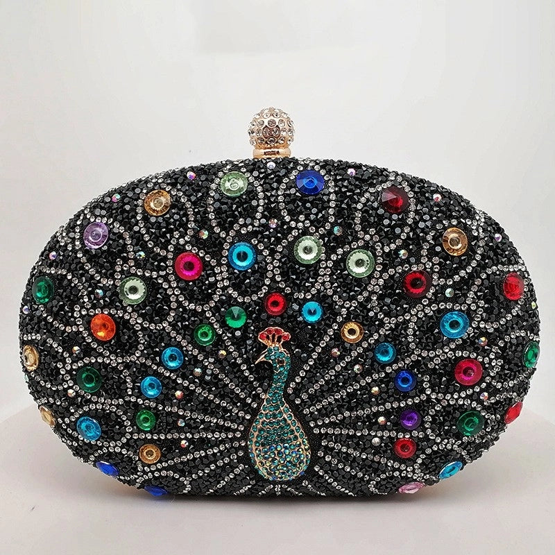 Silver Black Green Pu Leather Peacock Oval Evening Bags