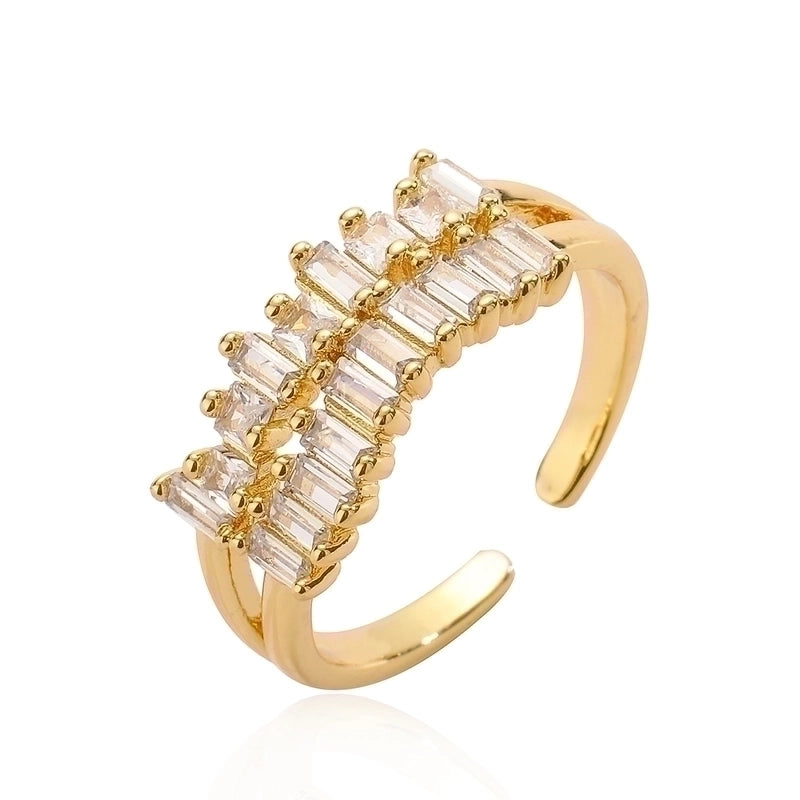 Minimalist Geometric Copper Plating Inlay Zircon 18k Gold Plated Open Rings