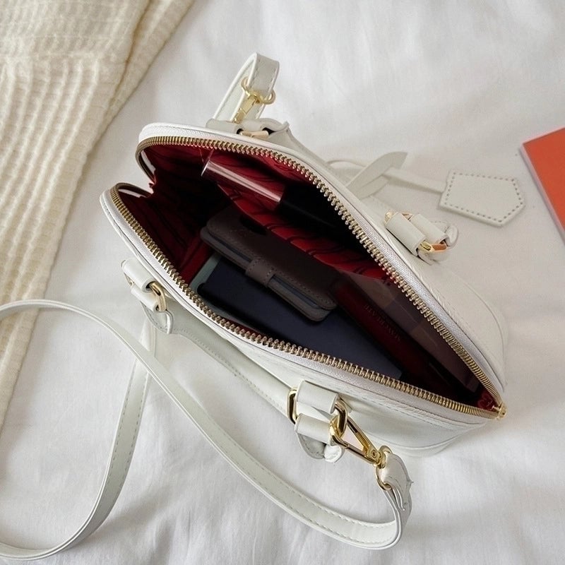 Women's Pu Leather Solid Color Elegant Classic Style Shell Zipper Shoulder Bag Crossbody Bag Dome Bag