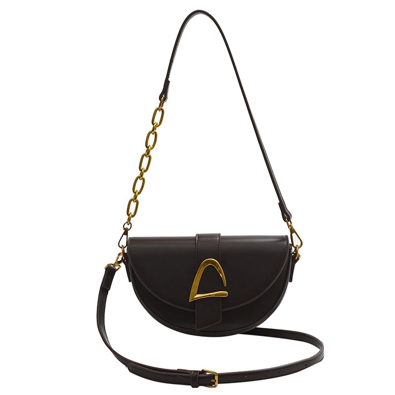 Women's Small All Seasons Pu Leather Solid Color Classic Style Oval Magnetic Buckle Saddle Bag