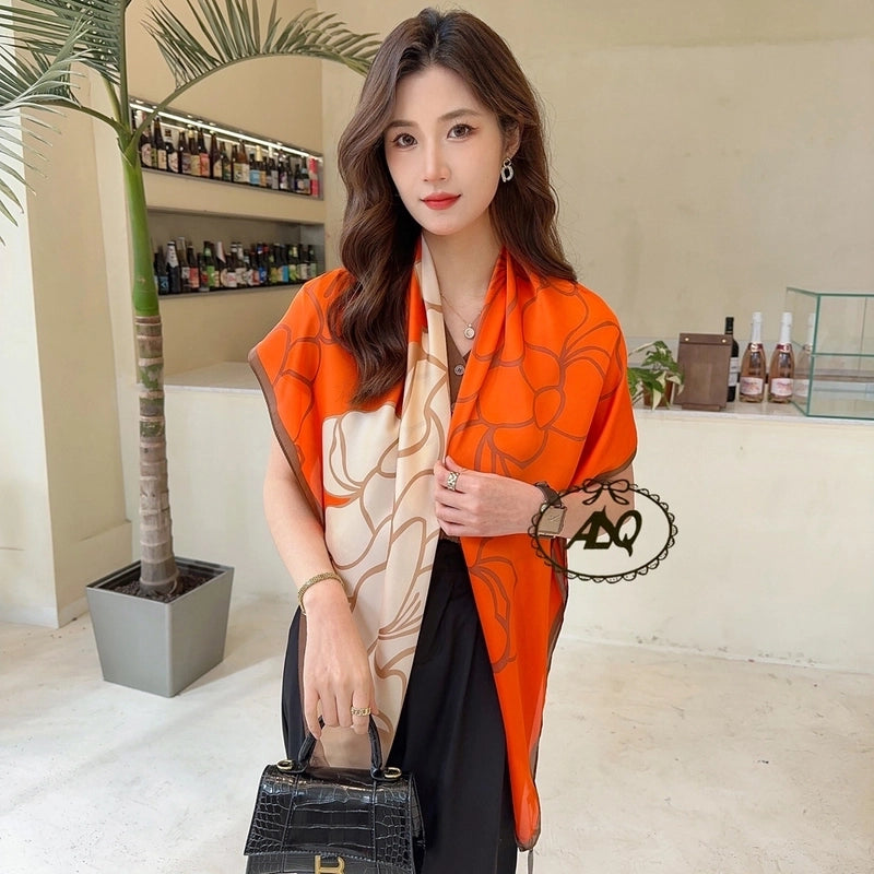 Women's Elegant Basic Lady Animal Camry Brocade Printing Silk Scarves