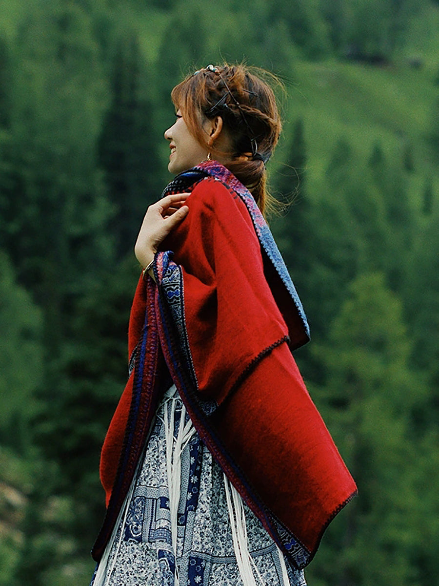 Women Vintage Travel Colorblock Warm Shawl