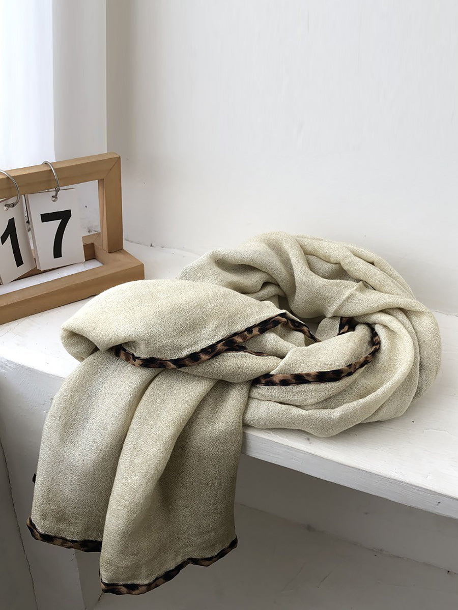 Women Vintage Pure Color Cotton Shawl Scarf