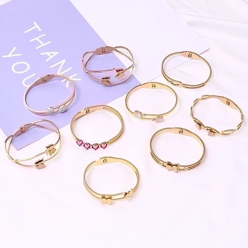2 Pieces Fashion Geometric Stainless Steel Plating Zircon Bangle