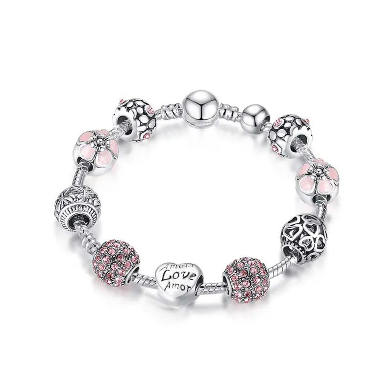 Best Selling Bracelets With Pink Green Blue White Zircon Jewelry Fashion 925 Sterling Silver Plated Bracelets