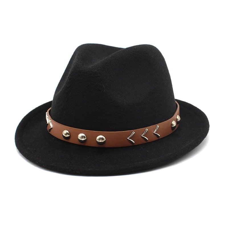 New Autumn And Winter Woolen Small Top Hat Women's Trendy Hat Golden Buckle Jazz Hat Woolen Felt Hat