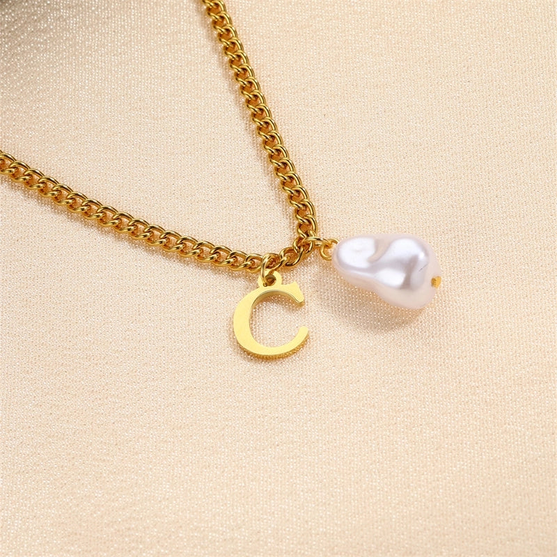 304 Stainless Steel Titanium Steel IG Style Minimalist Pearl Letter Pendant Necklace