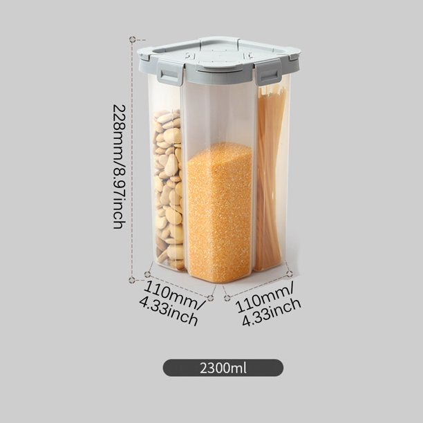 2300ml Large Capacity Food Storage Container 4 Grids Food Storage Jar Good Sealing Kitchen