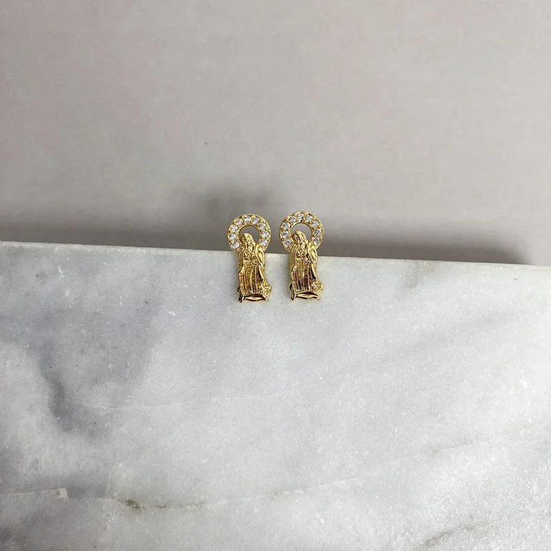 Catholic Christian Guadalupe Virgin Mary Religious Fashion Jewelry Earrings Gold Plated Charm Stud Earrings