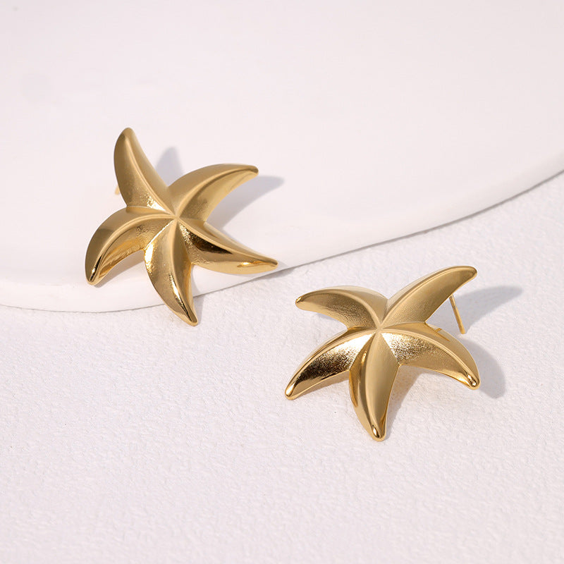 Ocean Holiday Style Starfish Earrings Simple Cold Style Gold-Plated Stainless Steel Earrings For Women