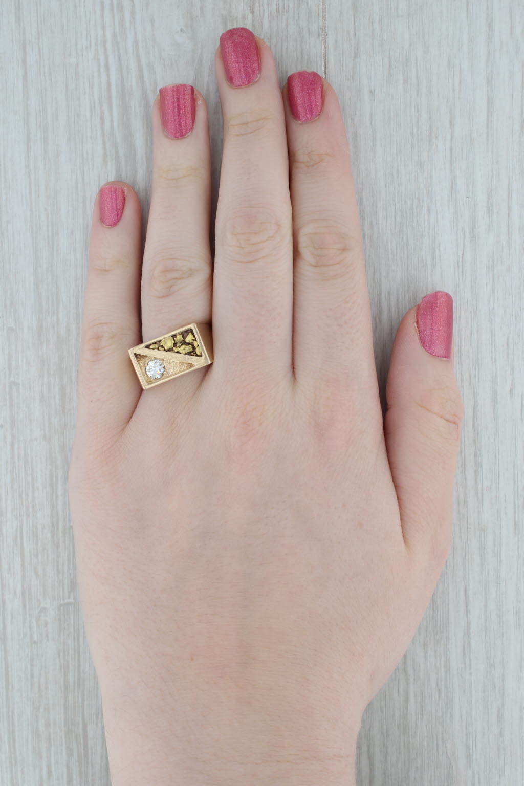 Men's Diamond Solitaire Nugget Ring 14k 18k Yellow Gold Size 10
